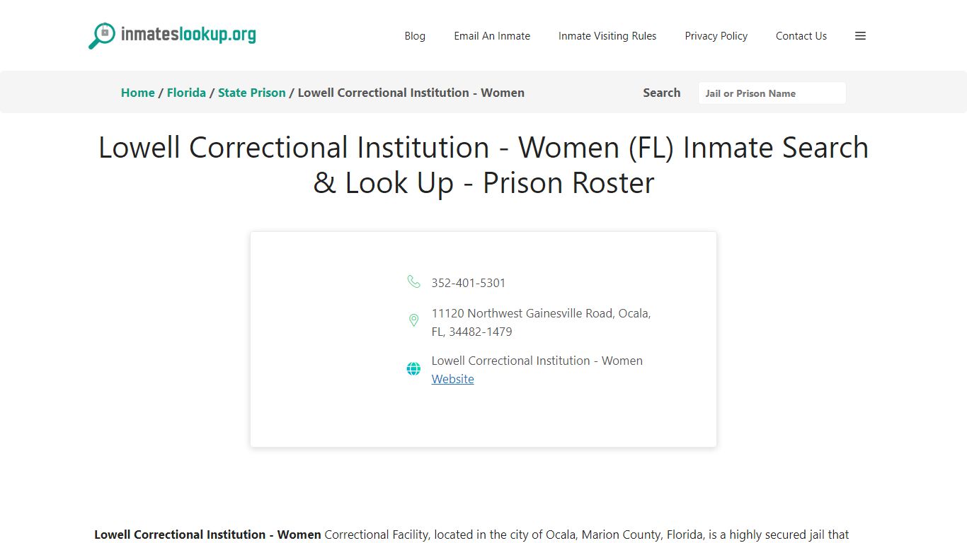 Lowell Correctional Institution - Women (FL) Inmate Search & Look Up ...