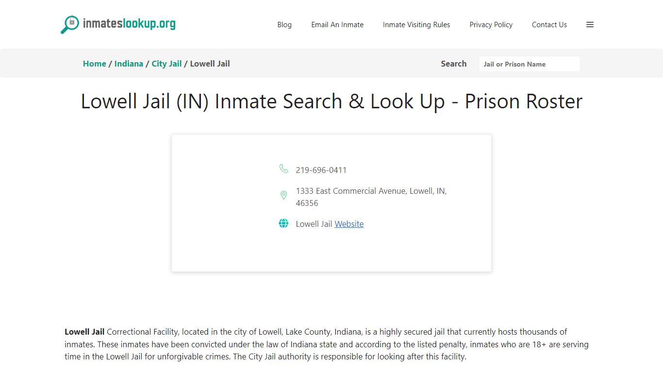 Lowell Jail (IN) Inmate Search & Look Up - Prison Roster